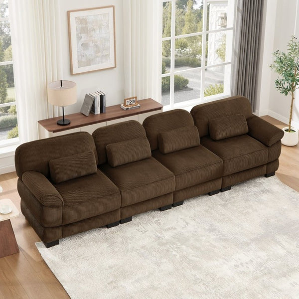 English Elm Cloud Modular Four Seat Sectional Sofa with Corduroy Cushions for Living Room Brown W714S02005