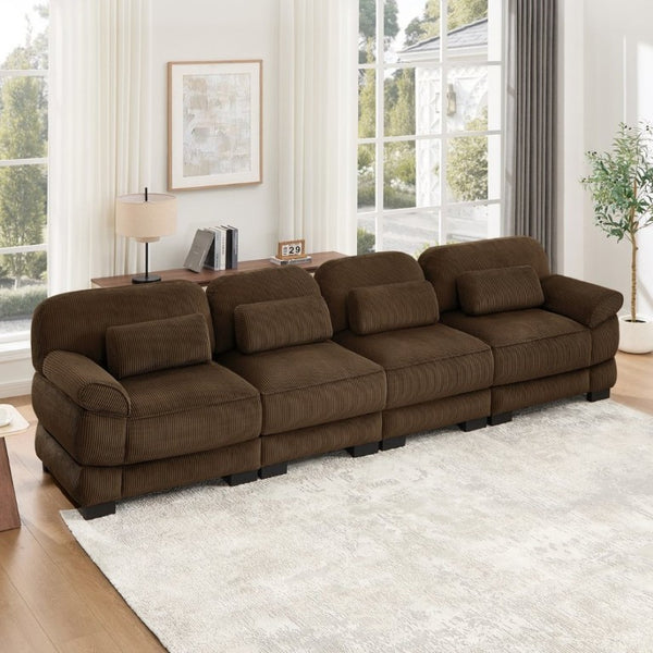 English Elm Cloud Modular Four Seat Sectional Sofa with Corduroy Cushions for Living Room Brown W714S02005