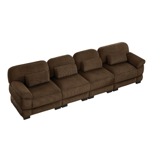 English Elm Cloud Modular Four Seat Sectional Sofa with Corduroy Cushions for Living Room Brown W714S02005