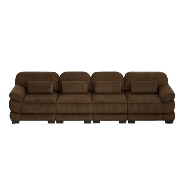 English Elm Cloud Modular Four Seat Sectional Sofa with Corduroy Cushions for Living Room Brown W714S02005