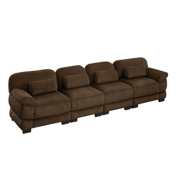 English Elm Cloud Modular Four Seat Sectional Sofa with Corduroy Cushions for Living Room Brown W714S02005