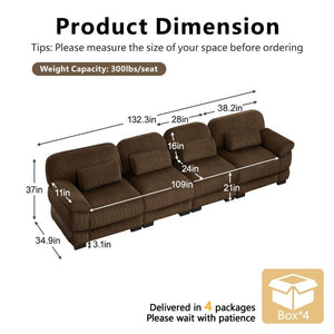 English Elm Cloud Modular Four Seat Sectional Sofa with Corduroy Cushions for Living Room Brown W714S02005