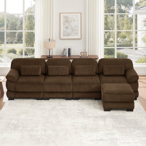 English Elm Cloud Couch Modular Sectional Corduroy Sofa with Deep Memory Foam Seats for Living Rooms Brown W714S02006