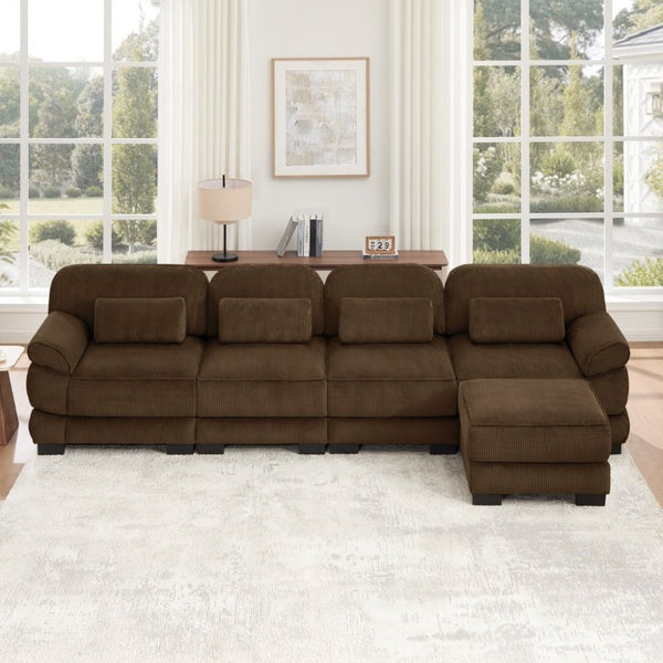 English Elm Cloud Couch Modular Sectional Corduroy Sofa with Deep Memory Foam Seats for Living Rooms Brown W714S02006