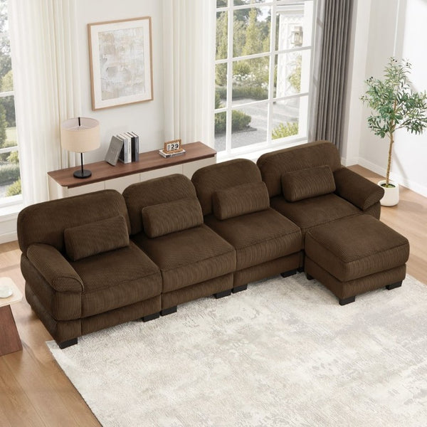 English Elm Cloud Couch Modular Sectional Corduroy Sofa with Deep Memory Foam Seats for Living Rooms Brown W714S02006