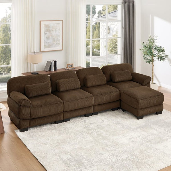 English Elm Cloud Couch Modular Sectional Corduroy Sofa with Deep Memory Foam Seats for Living Rooms Brown W714S02006