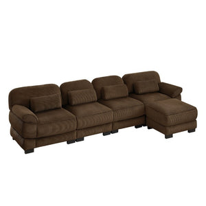English Elm Cloud Couch Modular Sectional Corduroy Sofa with Deep Memory Foam Seats for Living Rooms Brown W714S02006