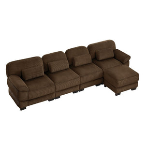 English Elm Cloud Couch Modular Sectional Corduroy Sofa with Deep Memory Foam Seats for Living Rooms Brown W714S02006