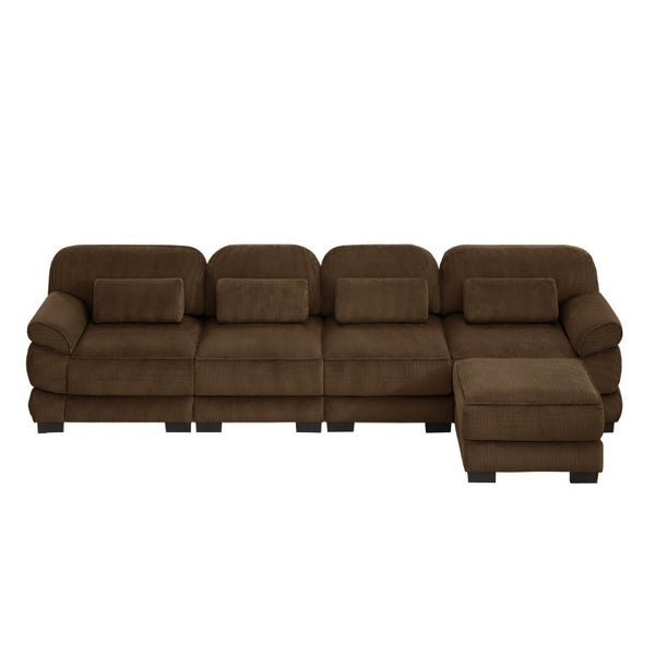 English Elm Cloud Couch Modular Sectional Corduroy Sofa with Deep Memory Foam Seats for Living Rooms Brown W714S02006