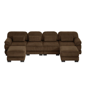 English Elm Cloud Modular U-Shaped Sectional with Ottomans Corduroy Upholstery for Living Room Brown W714S02007