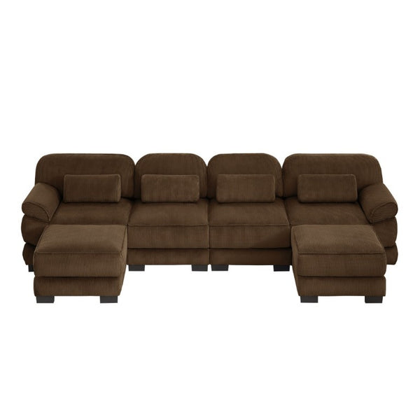 English Elm Cloud Modular U-Shaped Sectional with Ottomans Corduroy Upholstery for Living Room Brown W714S02007