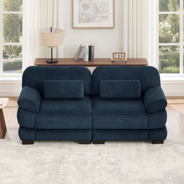 English Elm Cloud Couch Modular Corduroy Loveseat with Memory Foam Cushions for Modern Living Rooms Blue W714S02008