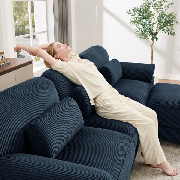 English Elm Cloud Couch Modular Corduroy Loveseat with Memory Foam Cushions for Modern Living Rooms Blue W714S02008