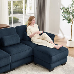 English Elm Cloud Couch Modular Corduroy Loveseat with Memory Foam Cushions for Modern Living Rooms Blue W714S02008