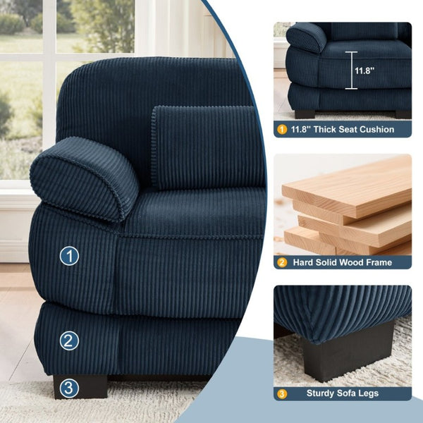 English Elm Cloud Couch Modular Corduroy Loveseat with Memory Foam Cushions for Modern Living Rooms Blue W714S02008