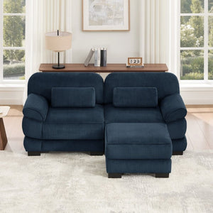 English Elm Cloud Couch Modular L-Shaped Sectional with Ottoman Corduroy Memory Foam Seating Blue W714S02009