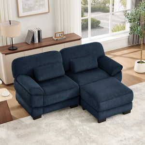 English Elm Cloud Couch Modular L-Shaped Sectional with Ottoman Corduroy Memory Foam Seating Blue W714S02009