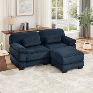 English Elm Cloud Couch Modular L-Shaped Sectional with Ottoman Corduroy Memory Foam Seating Blue W714S02009