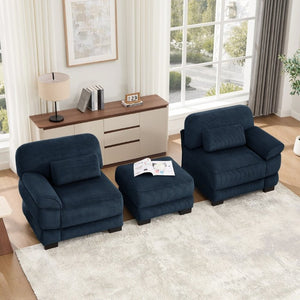 English Elm Cloud Couch Modular L-Shaped Sectional with Ottoman Corduroy Memory Foam Seating Blue W714S02009