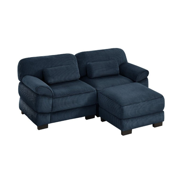 English Elm Cloud Couch Modular L-Shaped Sectional with Ottoman Corduroy Memory Foam Seating Blue W714S02009