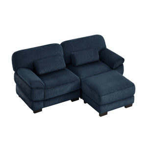 English Elm Cloud Couch Modular L-Shaped Sectional with Ottoman Corduroy Memory Foam Seating Blue W714S02009