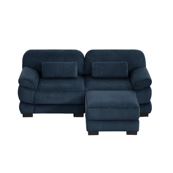 English Elm Cloud Couch Modular L-Shaped Sectional with Ottoman Corduroy Memory Foam Seating Blue W714S02009