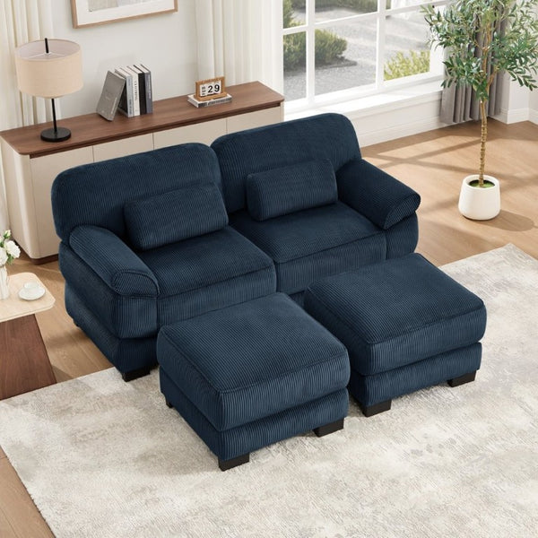 English Elm Cloud Couch Modular U-Shaped Sectional with Memory Foam Corduroy Upholstery for Living Room Blue W714S02010