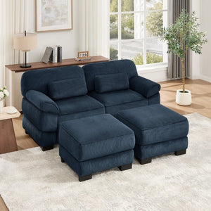 English Elm Cloud Couch Modular U-Shaped Sectional with Memory Foam Corduroy Upholstery for Living Room Blue W714S02010