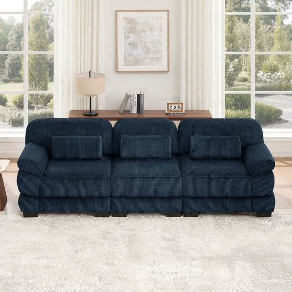 English Elm Cloud Couch Modular Sectional with Corduroy Cushions for a Cozy Living Room Lounge Blue W714S02011