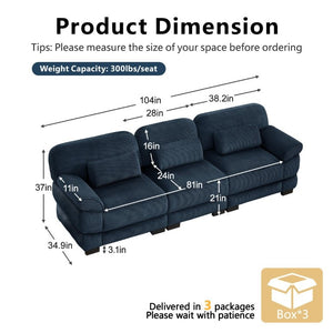 English Elm Cloud Couch Modular Sectional with Corduroy Cushions for a Cozy Living Room Lounge Blue W714S02011