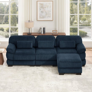 English Elm Cloud Modular L-Shaped Sectional Sofa with Deep Corduroy Cushions for Living Rooms Blue W714S02012