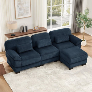 English Elm Cloud Modular L-Shaped Sectional Sofa with Deep Corduroy Cushions for Living Rooms Blue W714S02012