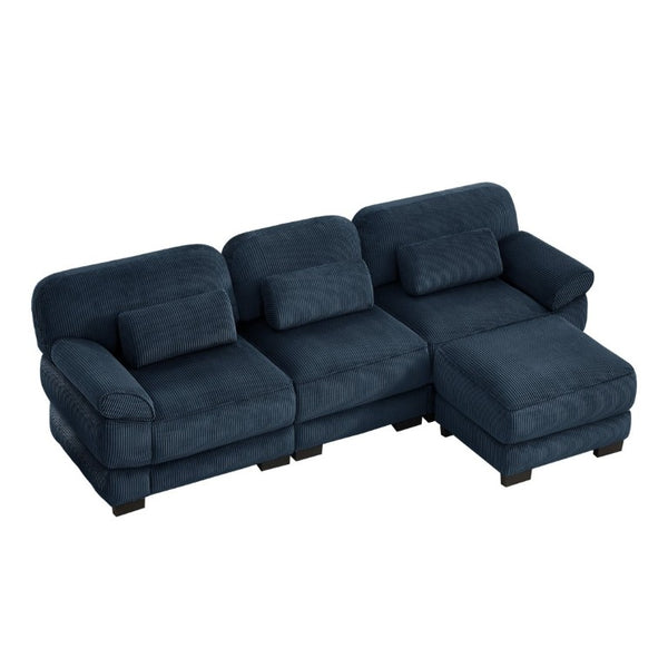 English Elm Cloud Modular L-Shaped Sectional Sofa with Deep Corduroy Cushions for Living Rooms Blue W714S02012