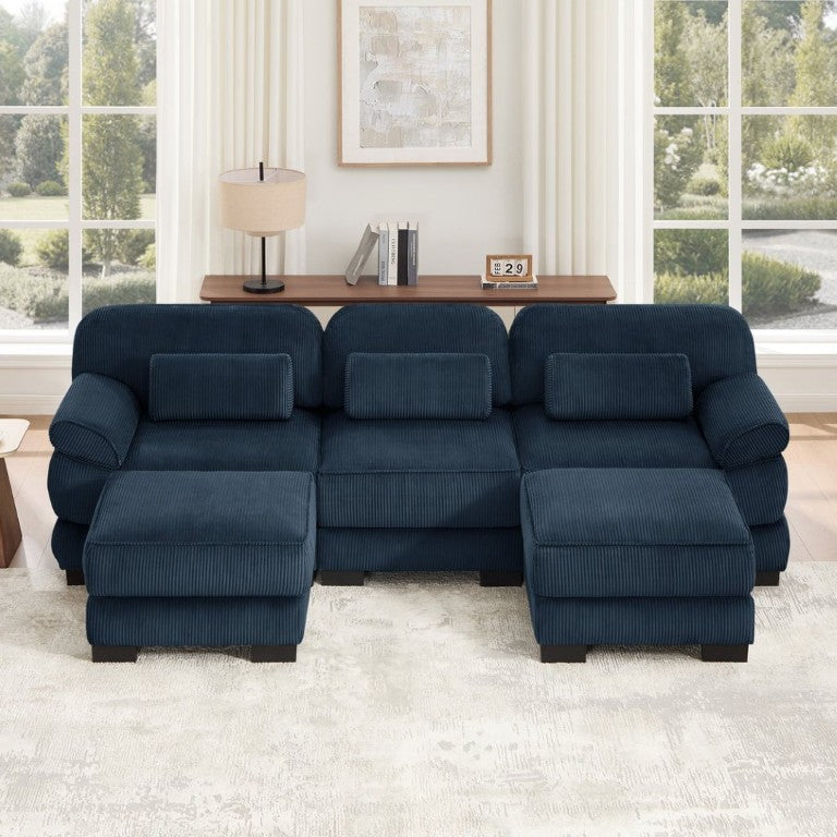 English Elm Cloud Modular U-Shaped Sectional Sofa with Corduroy Upholstery and Memory Foam Cushions Blue W714S02013