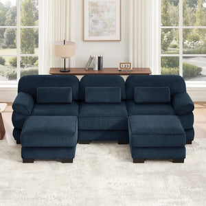 English Elm Cloud Modular U-Shaped Sectional Sofa with Corduroy Upholstery and Memory Foam Cushions Blue W714S02013