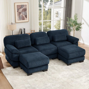 English Elm Cloud Modular U-Shaped Sectional Sofa with Corduroy Upholstery and Memory Foam Cushions Blue W714S02013