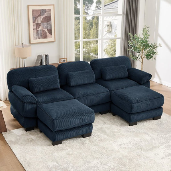 English Elm Cloud Modular U-Shaped Sectional Sofa with Corduroy Upholstery and Memory Foam Cushions Blue W714S02013