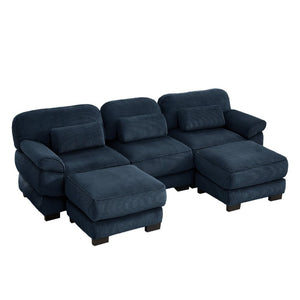 English Elm Cloud Modular U-Shaped Sectional Sofa with Corduroy Upholstery and Memory Foam Cushions Blue W714S02013