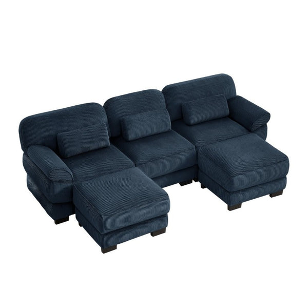 English Elm Cloud Modular U-Shaped Sectional Sofa with Corduroy Upholstery and Memory Foam Cushions Blue W714S02013
