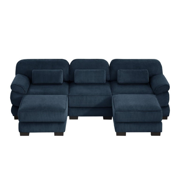 English Elm Cloud Modular U-Shaped Sectional Sofa with Corduroy Upholstery and Memory Foam Cushions Blue W714S02013