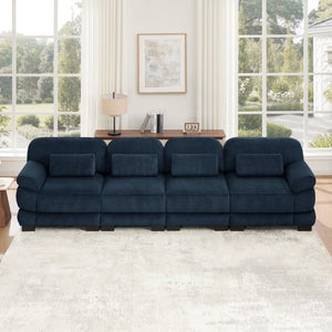 English Elm Cloud Modular Four Seat Sectional Sofa with Corduroy Cushions for Living Room Blue W714S02015