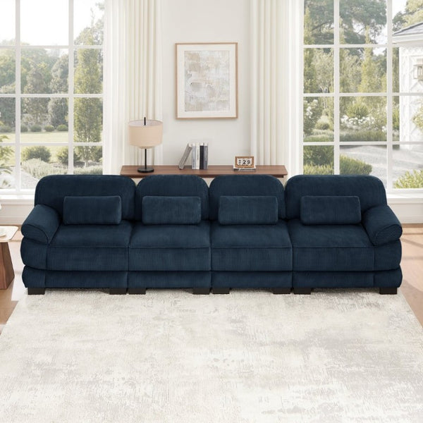 English Elm Cloud Modular Four Seat Sectional Sofa with Corduroy Cushions for Living Room Blue W714S02015