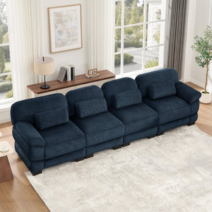 English Elm Cloud Modular Four Seat Sectional Sofa with Corduroy Cushions for Living Room Blue W714S02015