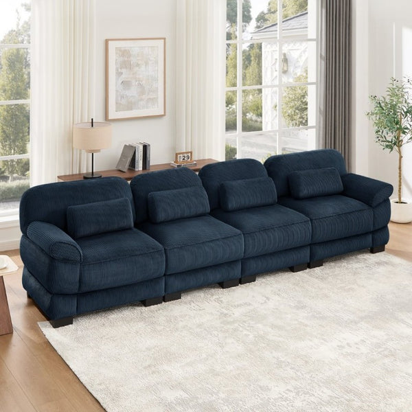 English Elm Cloud Modular Four Seat Sectional Sofa with Corduroy Cushions for Living Room Blue W714S02015