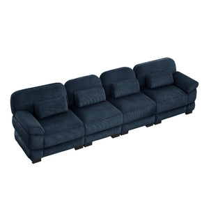 English Elm Cloud Modular Four Seat Sectional Sofa with Corduroy Cushions for Living Room Blue W714S02015