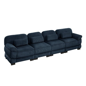 English Elm Cloud Modular Four Seat Sectional Sofa with Corduroy Cushions for Living Room Blue W714S02015