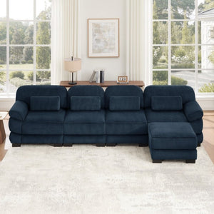 English Elm Cloud Couch Modular Sectional Corduroy Sofa with Deep Memory Foam Seats for Living Rooms Blue W714S02016