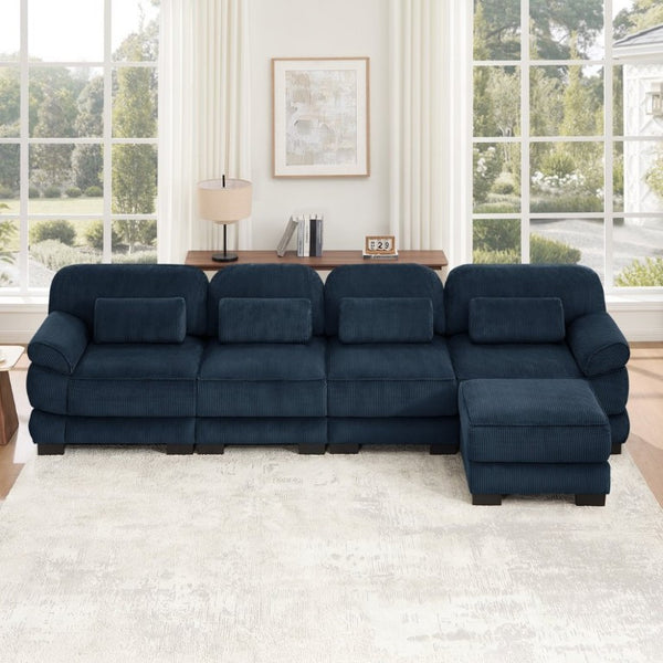 English Elm Cloud Couch Modular Sectional Corduroy Sofa with Deep Memory Foam Seats for Living Rooms Blue W714S02016