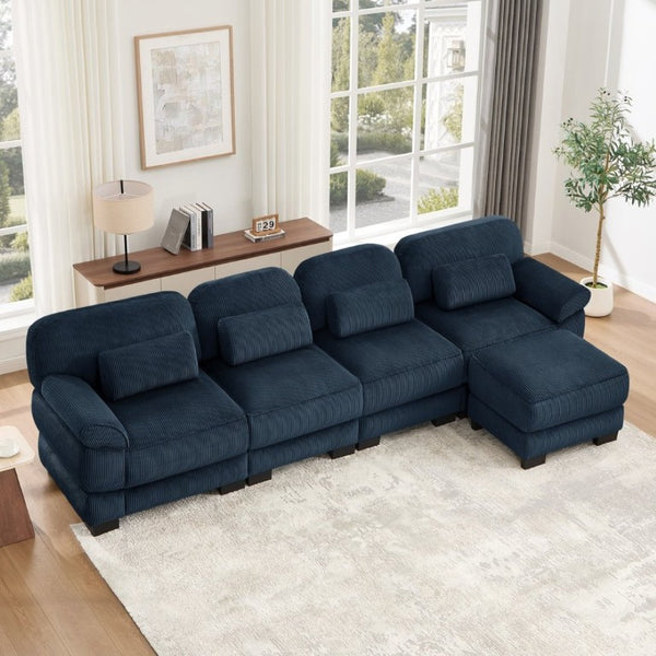 English Elm Cloud Couch Modular Sectional Corduroy Sofa with Deep Memory Foam Seats for Living Rooms Blue W714S02016