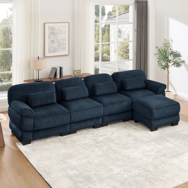English Elm Cloud Couch Modular Sectional Corduroy Sofa with Deep Memory Foam Seats for Living Rooms Blue W714S02016